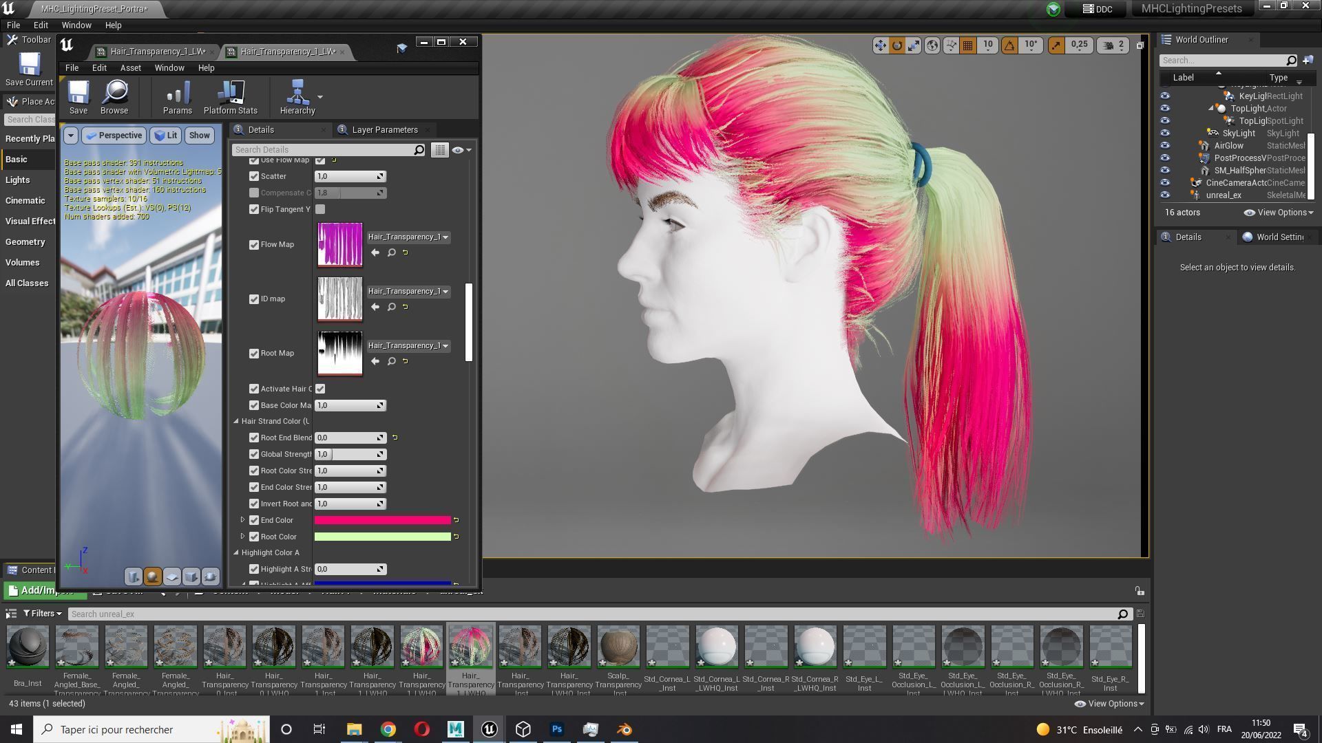 Realistic Female hair card 4 Low-poly 3D model_15