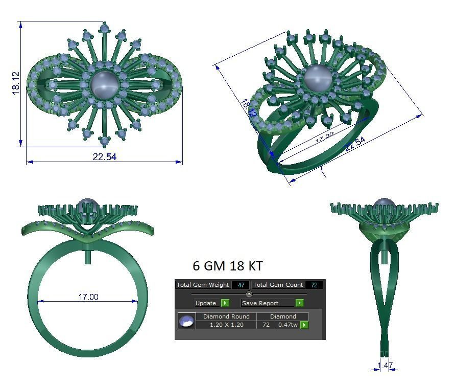 Solitaire Engagement Wedding Ring Cluster Flower Pearl Ring 3D print model_1