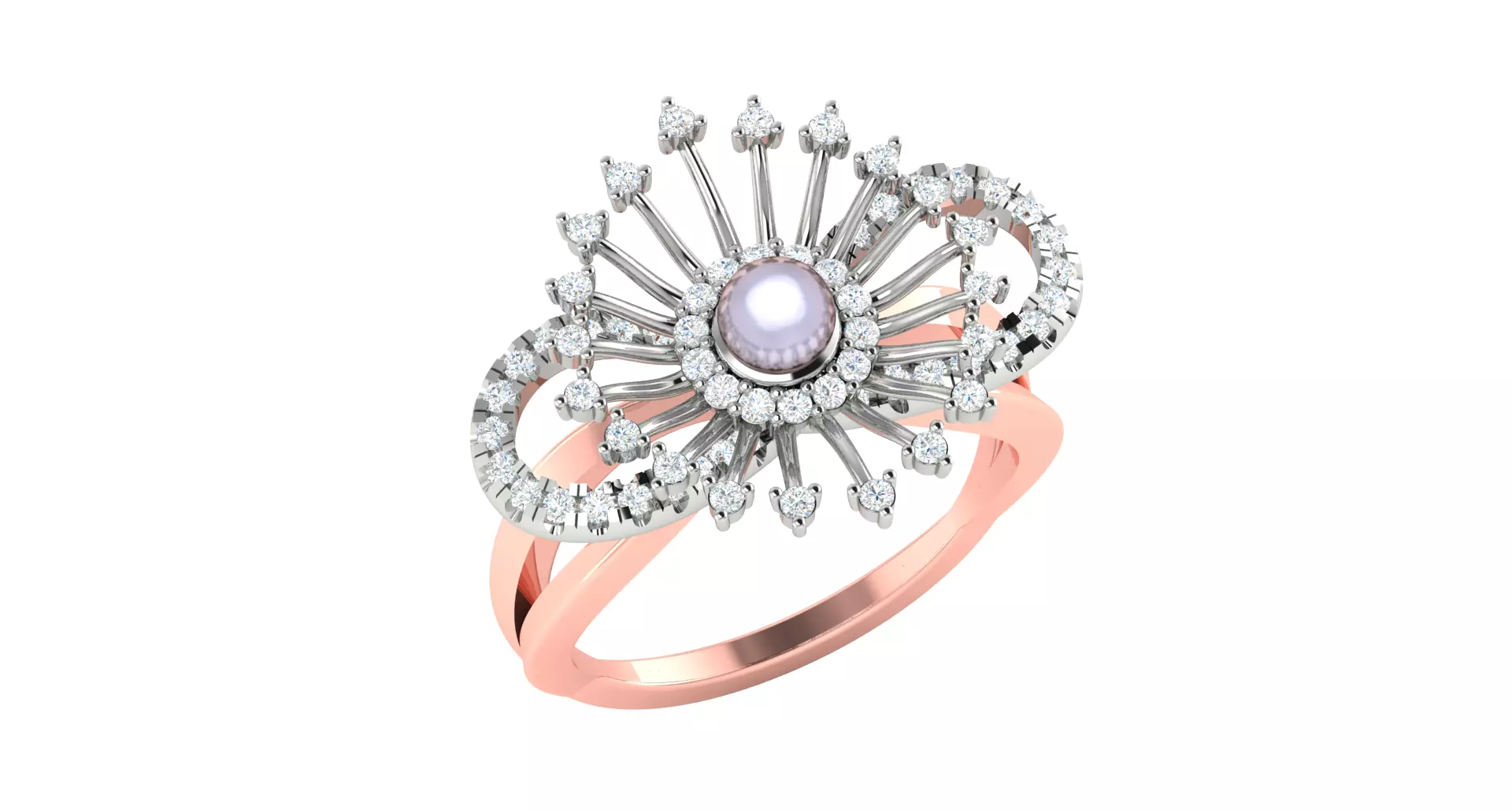 Solitaire Engagement Wedding Ring Cluster Flower Pearl Ring 3D print model_0
