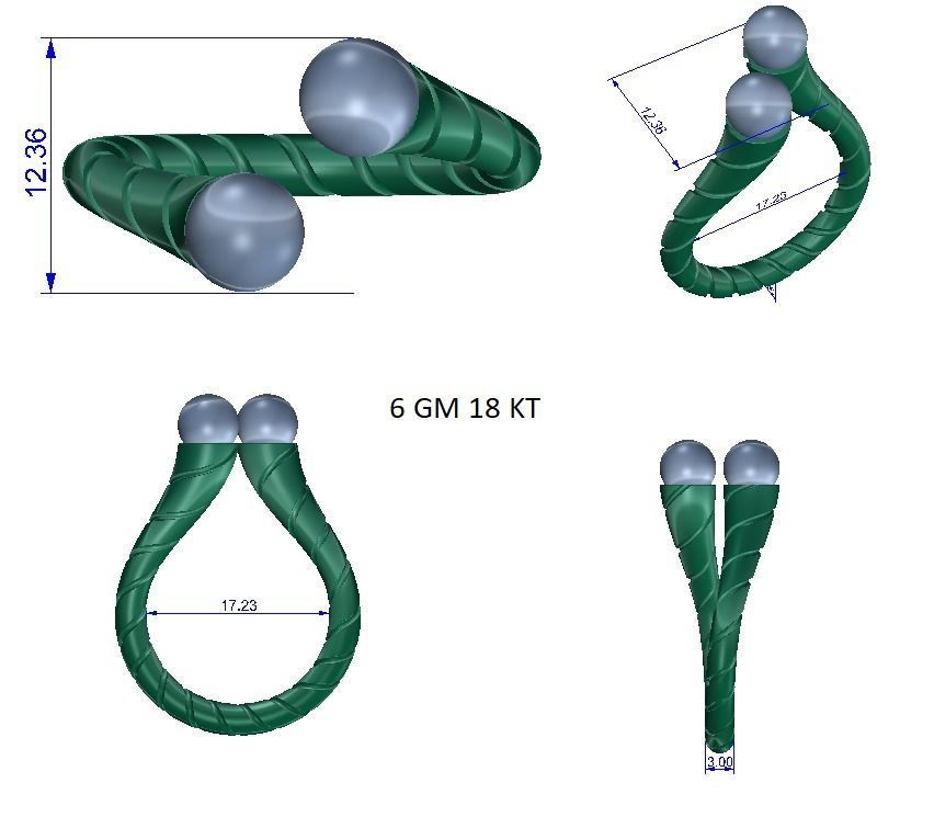 Solitaire Engagement Wedding Ring Twins Pearl Ring 3D print model_1