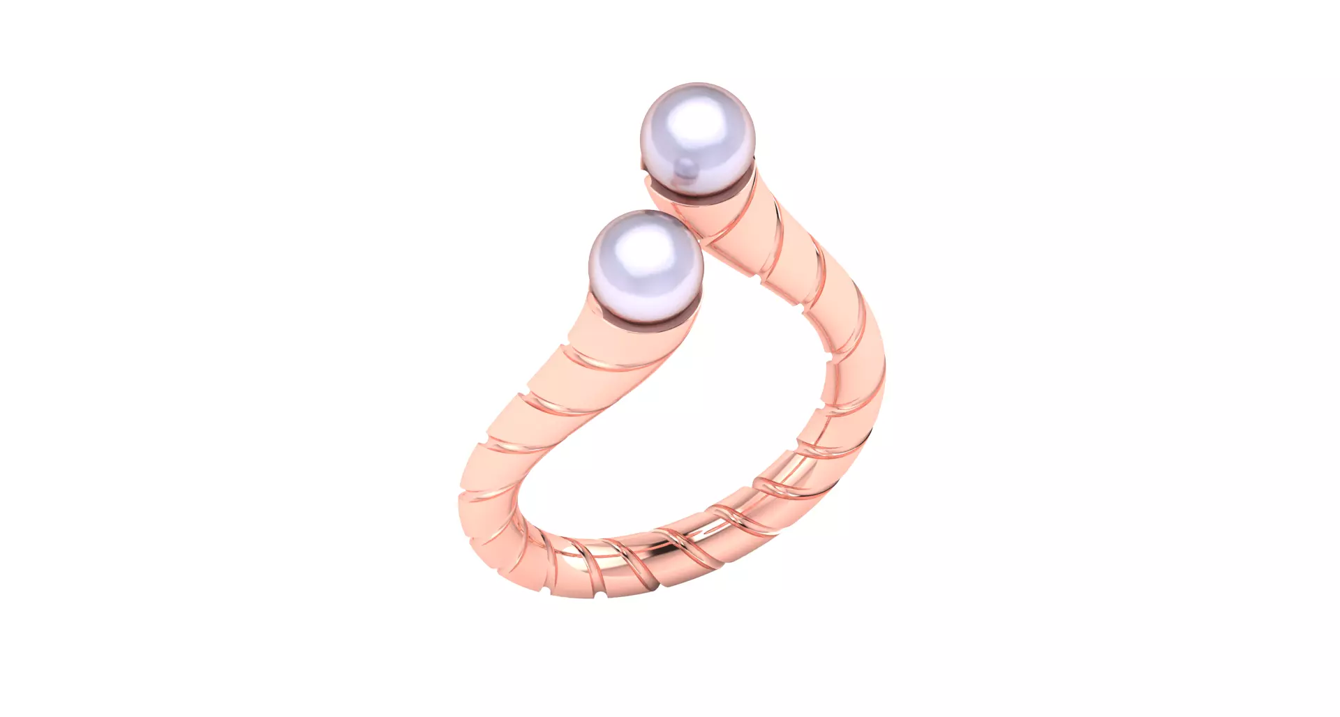 Solitaire Engagement Wedding Ring Twins Pearl Ring 3D print model_0