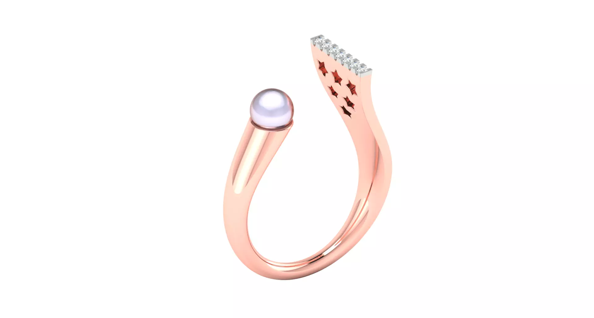 Solitaire Engagement Wedding Ring Open End Pearl Ring 3D print model_0