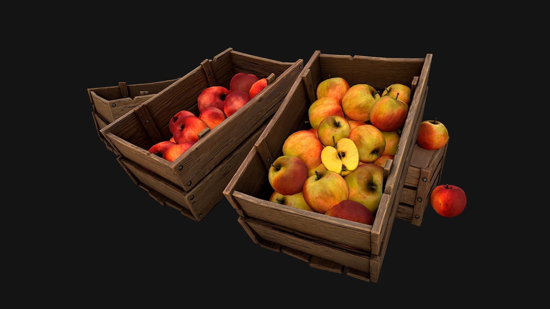 Apples Box Crate Stand  Low-poly 3D model_3