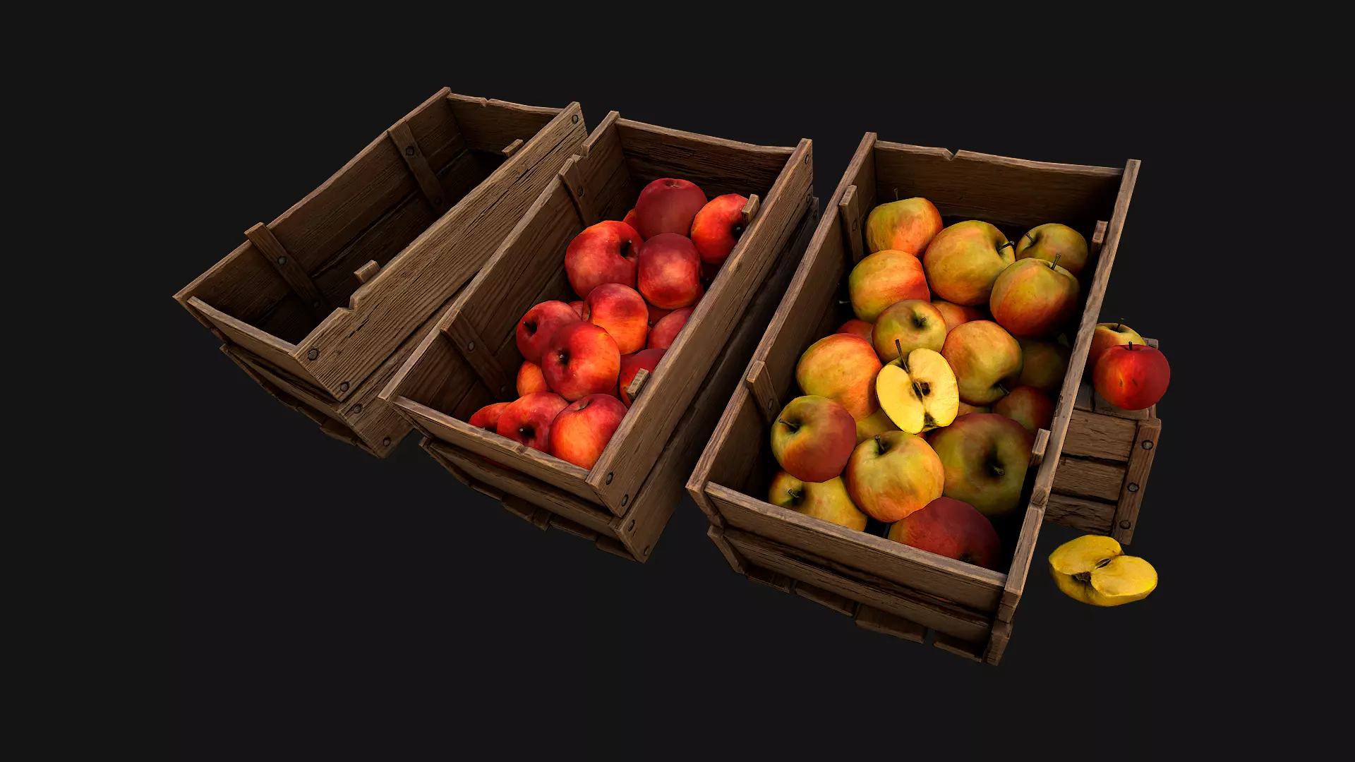 Apples Box Crate Stand  Low-poly 3D model_0