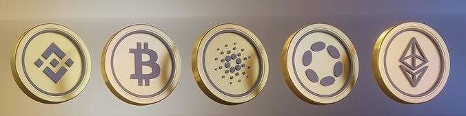 ETH BTC CARDANO DOT ETHEREUM low poly 3d coins made in blender  Low-poly 3D model