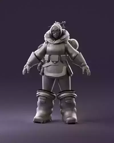 000972 cartoon woman in blue winter coat 3D Print Ready