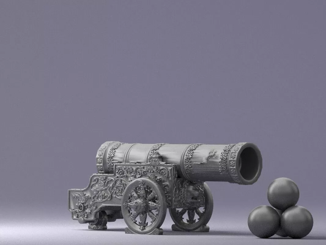 000974 Tsar Cannon with Carriage and Cannonballs Miniature 3D print model