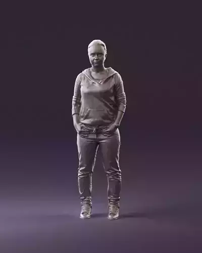 000975 dark woman in greenish hoodie 3D Print Ready