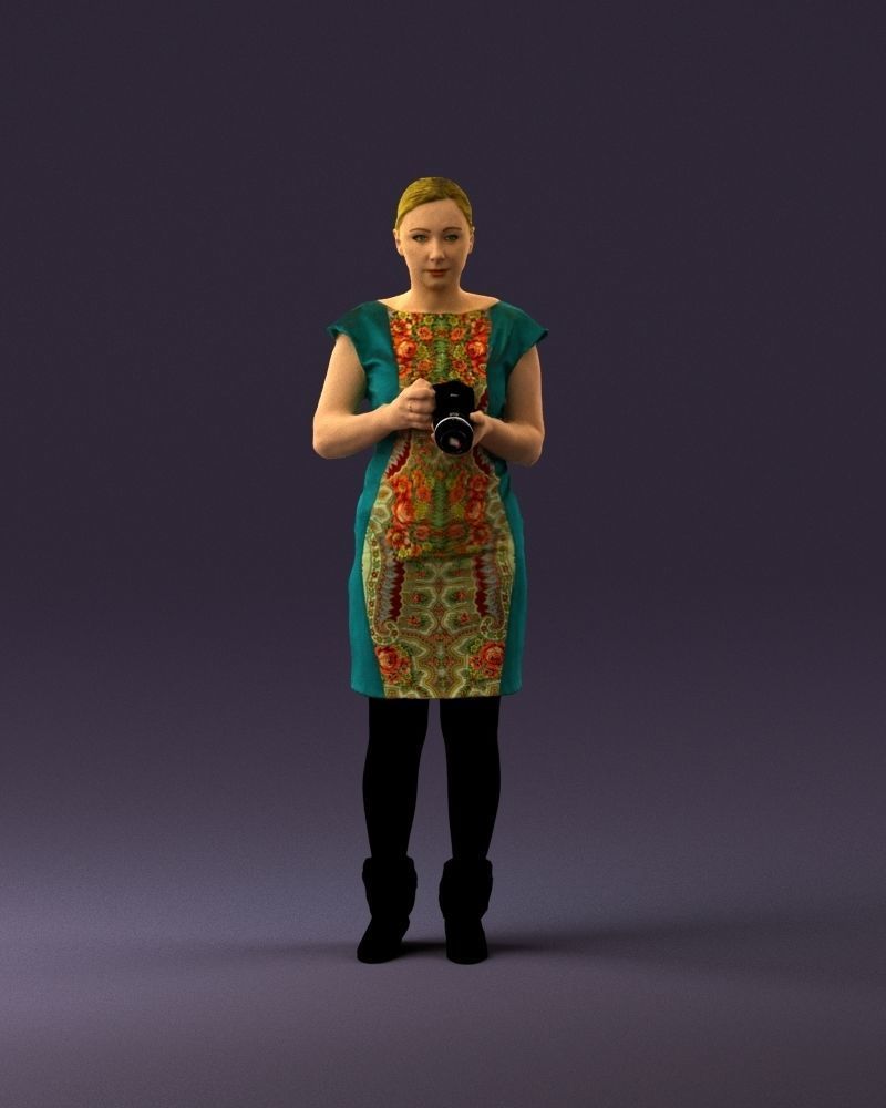 000976 woman in greenish dress with camera 3D Print Ready 3D print model_13