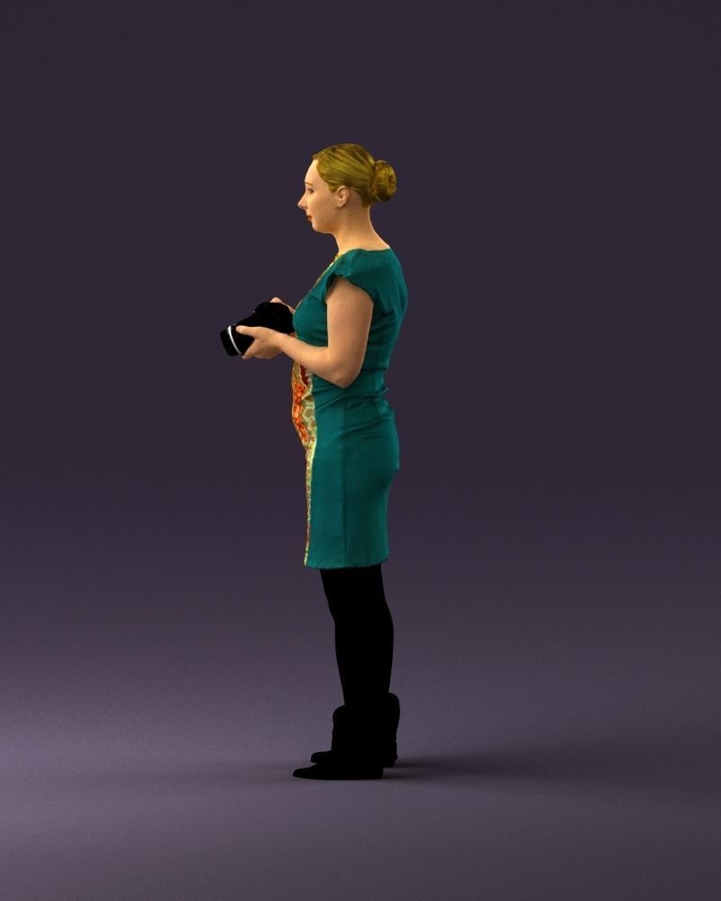 000976 woman in greenish dress with camera 3D Print Ready 3D print model_20