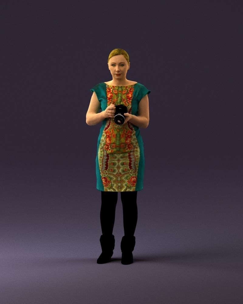000976 woman in greenish dress with camera 3D Print Ready 3D print model_12