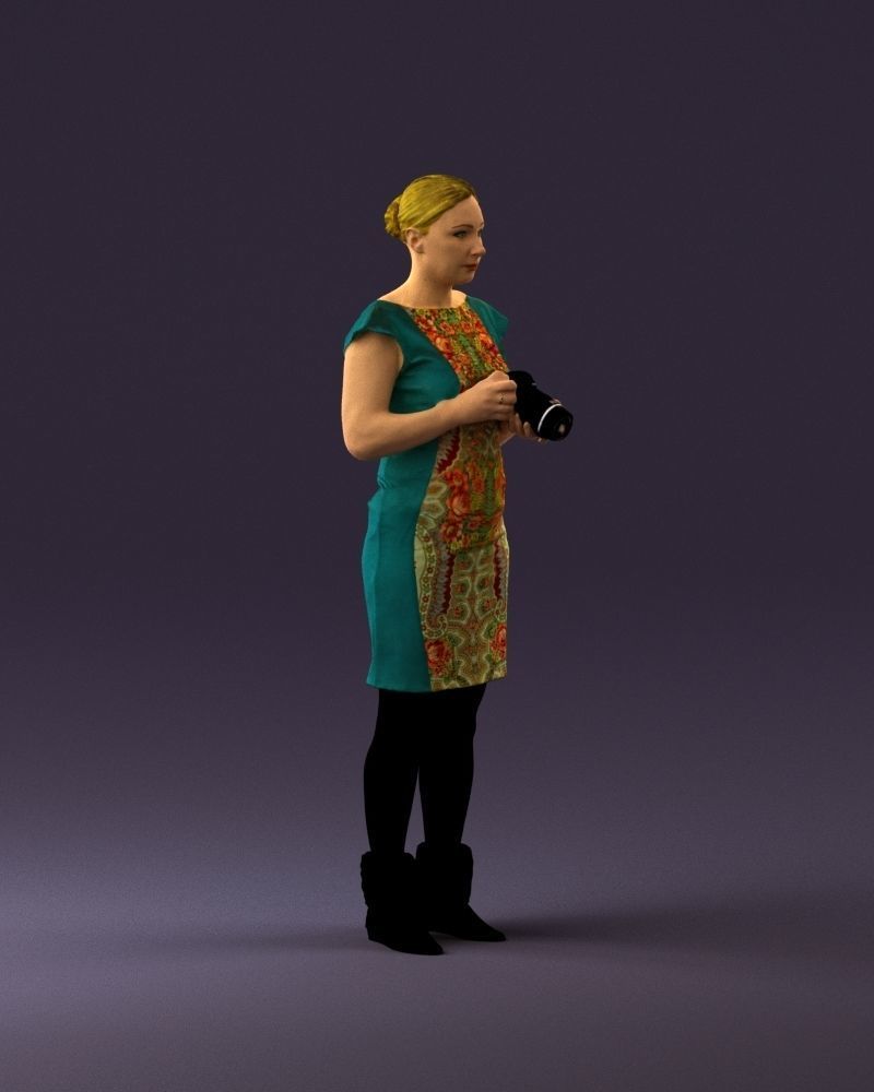 000976 woman in greenish dress with camera 3D Print Ready 3D print model_15