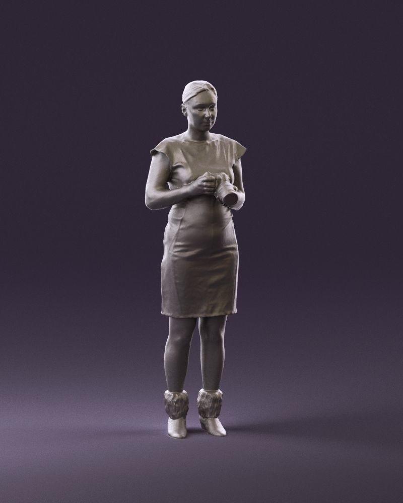 000976 woman in greenish dress with camera 3D Print Ready 3D print model_2