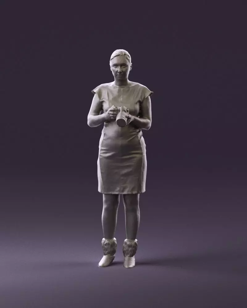 000976 woman in greenish dress with camera 3D Print Ready 3D print model_0