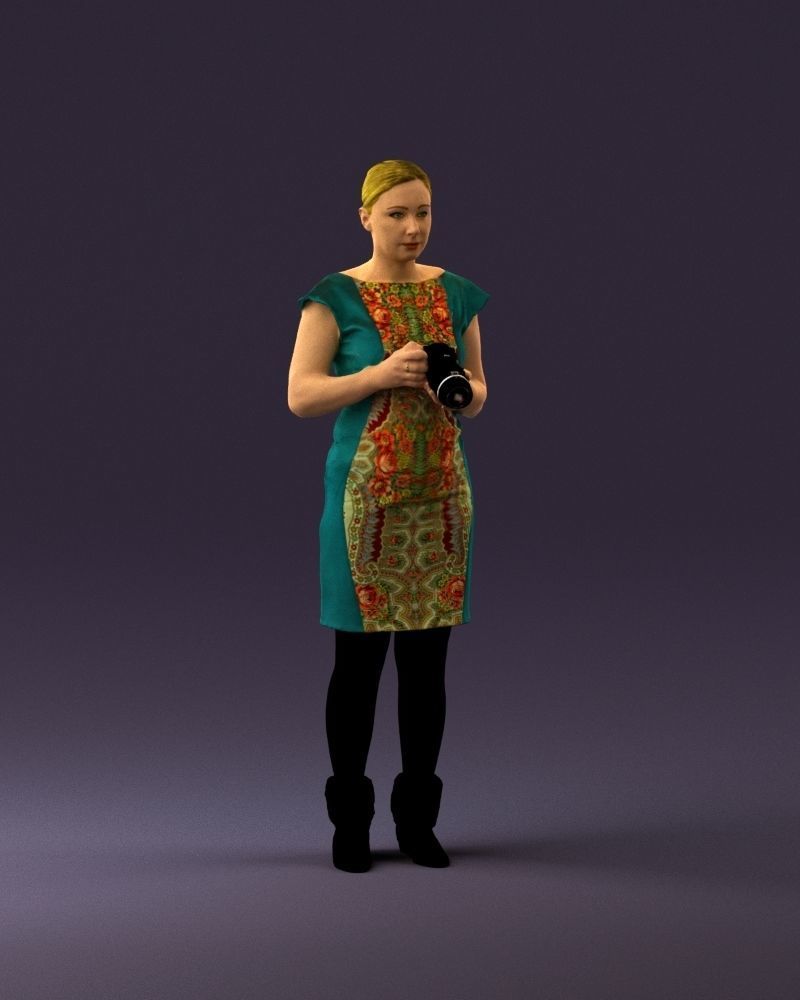000976 woman in greenish dress with camera 3D Print Ready 3D print model_14