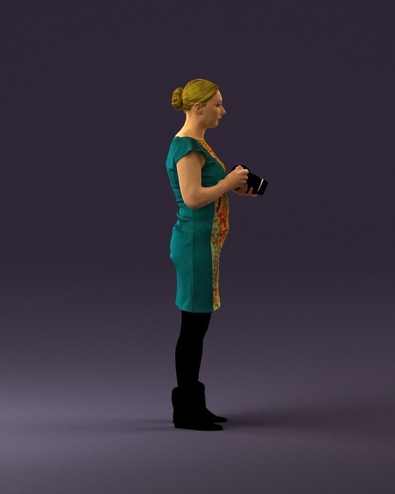 000976 woman in greenish dress with camera 3D Print Ready 3D print model_16