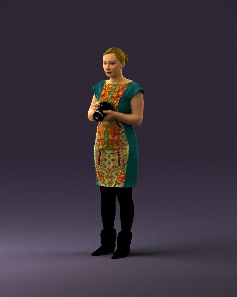 000976 woman in greenish dress with camera 3D Print Ready 3D print model_22