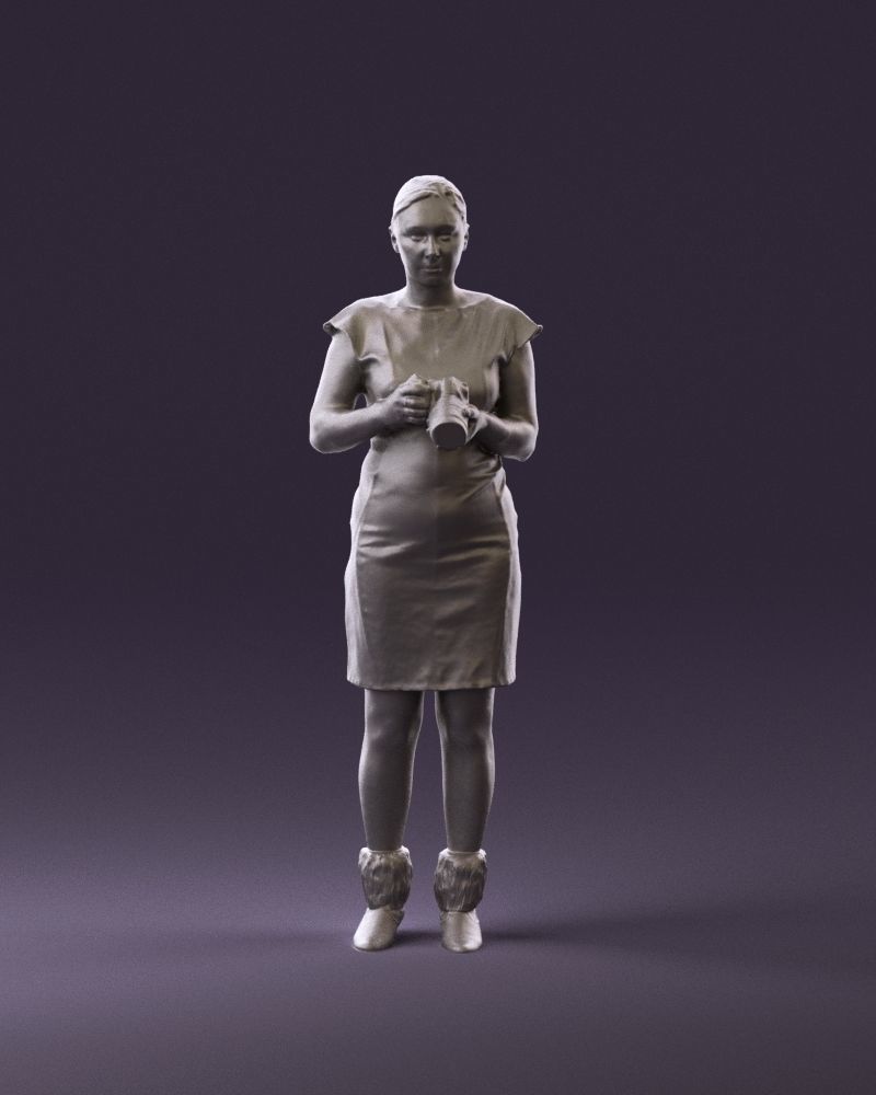 000976 woman in greenish dress with camera 3D Print Ready 3D print model_1