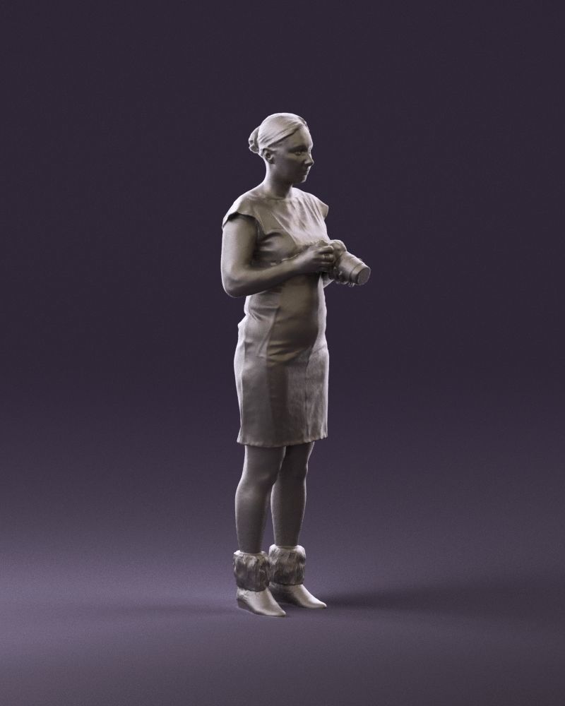 000976 woman in greenish dress with camera 3D Print Ready 3D print model_3