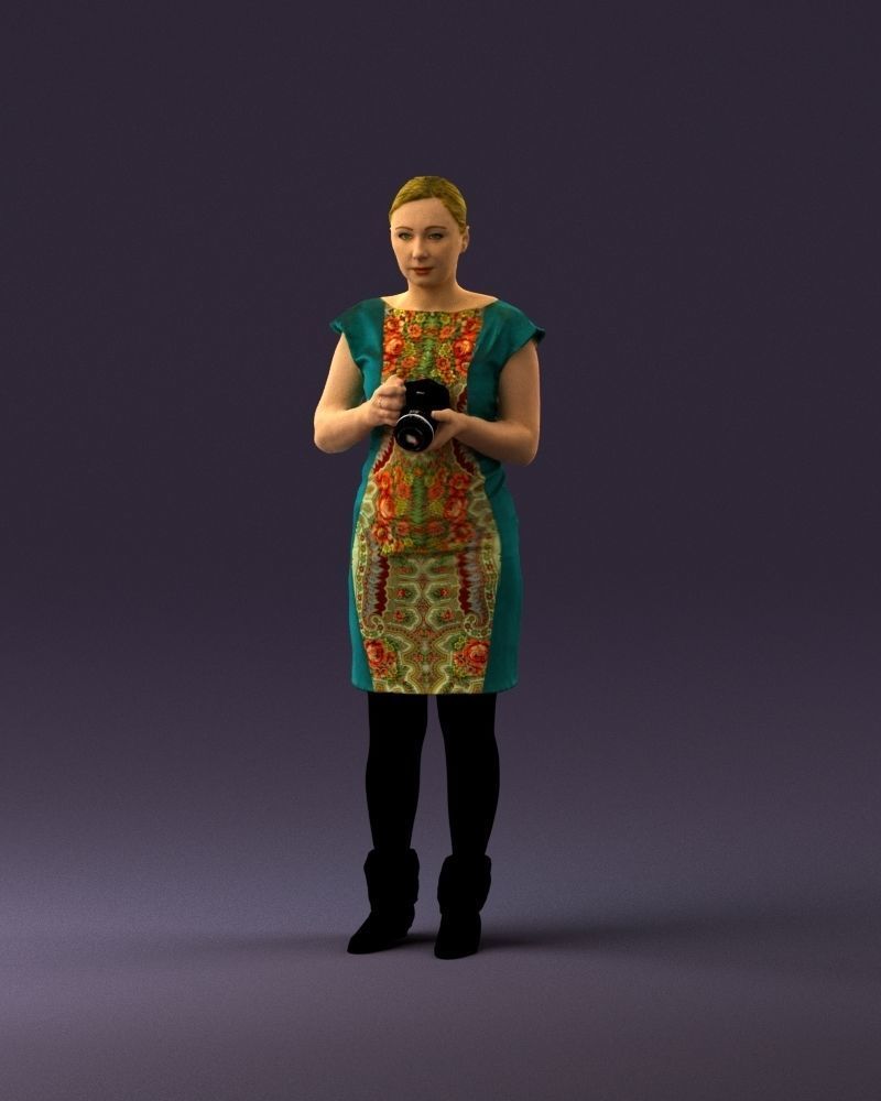 000976 woman in greenish dress with camera 3D Print Ready 3D print model_23