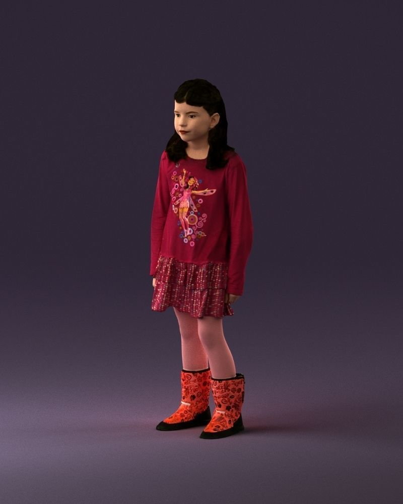 000977 Little girl in pink fairy on top 3D model_10