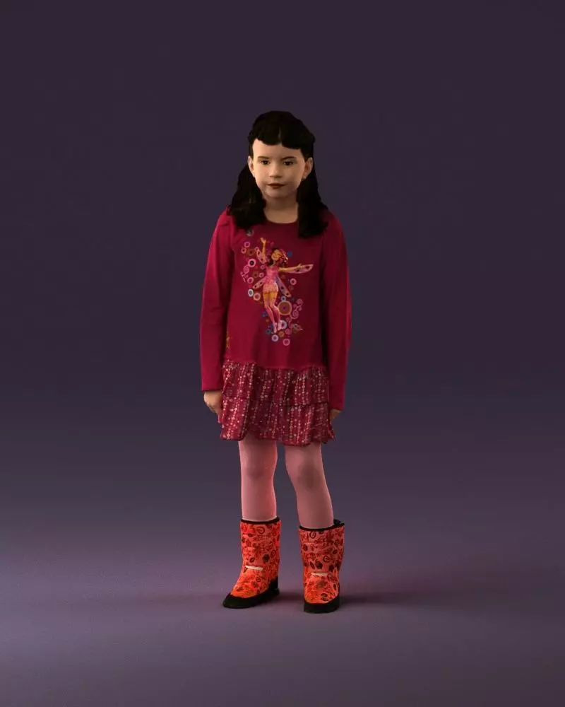 000977 Little girl in pink fairy on top 3D model_0