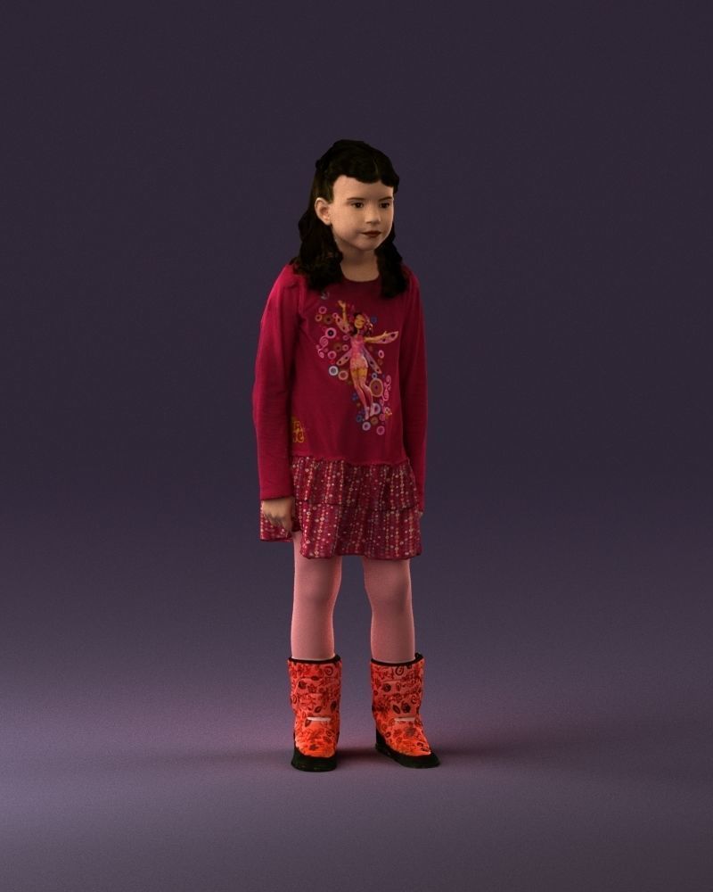 000977 Little girl in pink fairy on top 3D model_2