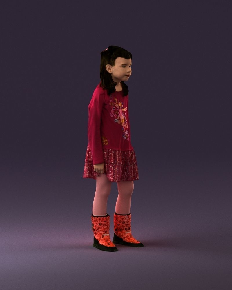 000977 Little girl in pink fairy on top 3D model_3