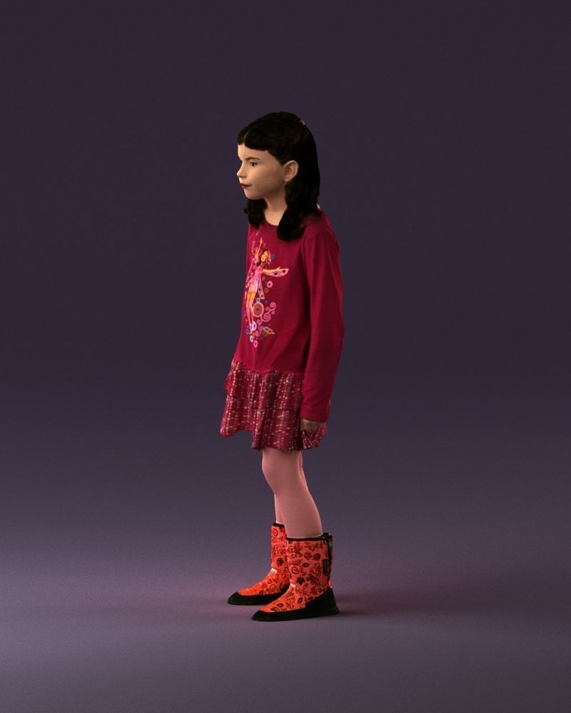 000977 Little girl in pink fairy on top 3D model_9