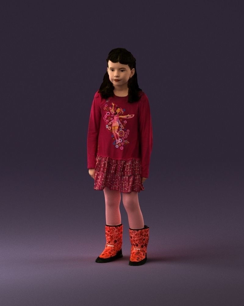 000977 Little girl in pink fairy on top 3D model_11