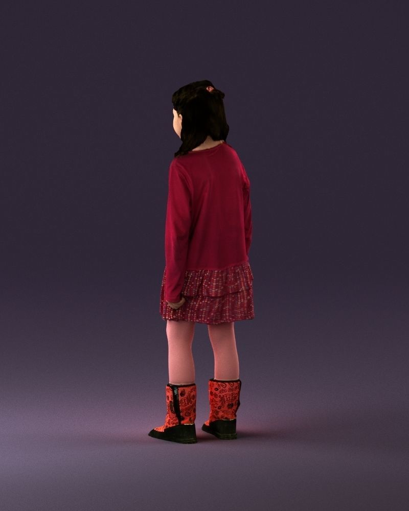 000977 Little girl in pink fairy on top 3D model_7