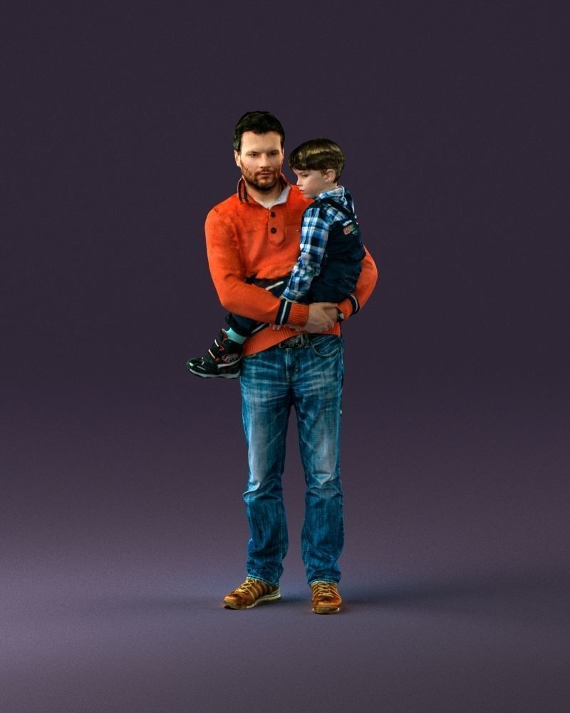 000978 Man in red sweater with kid in hands 3D Print Ready 3D print model_12