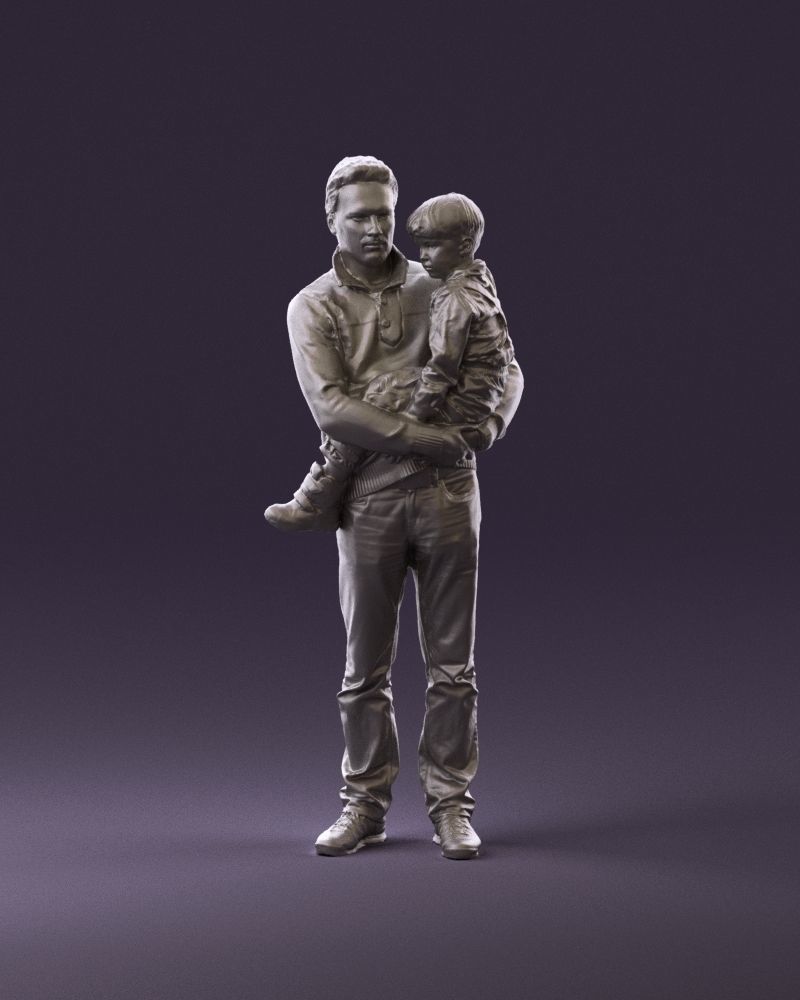 000978 Man in red sweater with kid in hands 3D Print Ready 3D print model_1