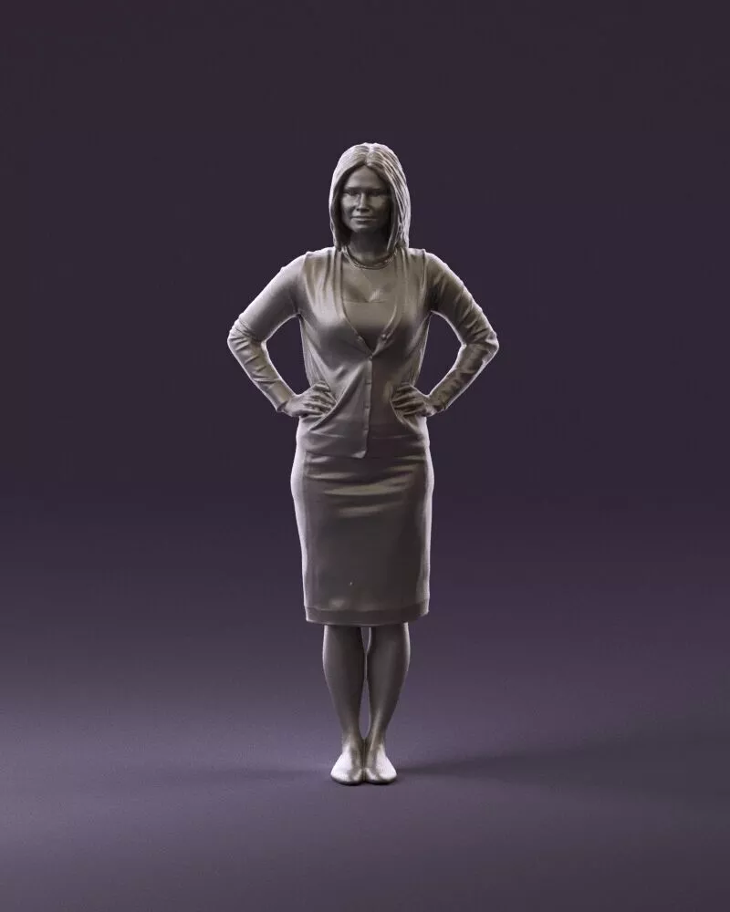 000980 Woman in Jacket and Skirt with Hands on Hips Figurine 3D print model
