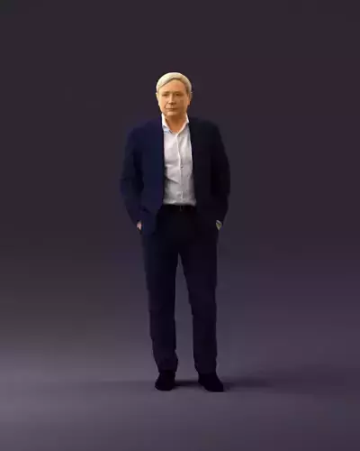 000981 gray haired man in blue suit