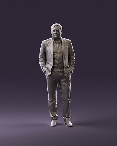 000981 gray haired man in blue suit 3D Print Ready 3D print model