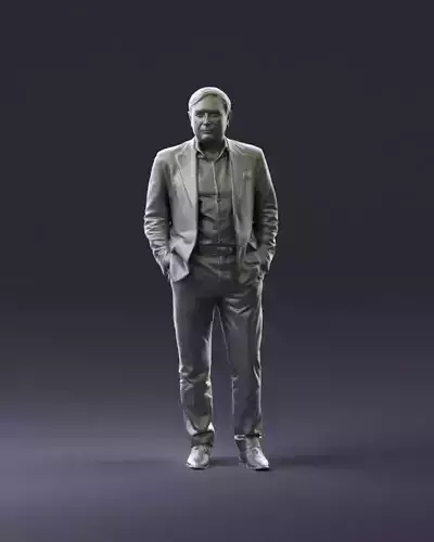 000981 gray haired man in blue suit 3D Print Ready