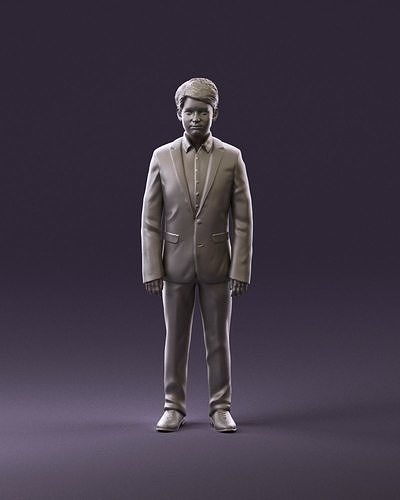 000982 serious young boy in blue suit 3D Print Ready 3D print model