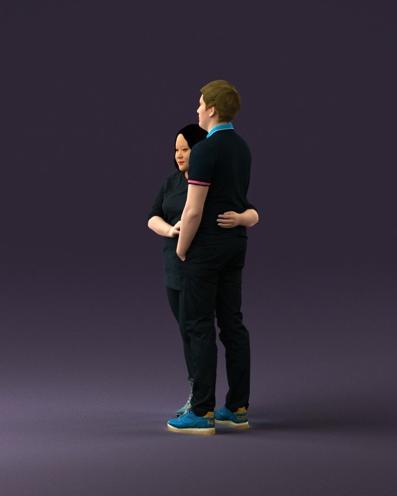 000985 Man in dark blue hug asian woman 3D model_8