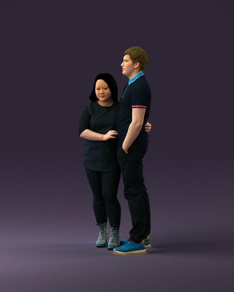 000985 Man in dark blue hug asian woman 3D model_9