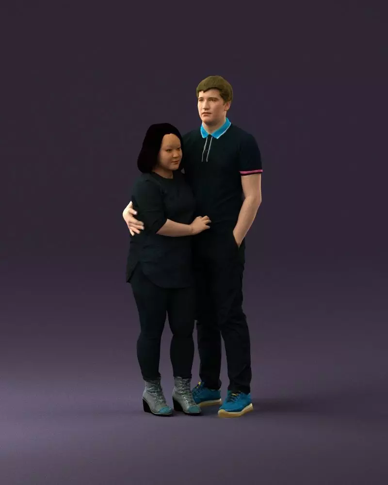 000985 Man in dark blue hug asian woman 3D model_0