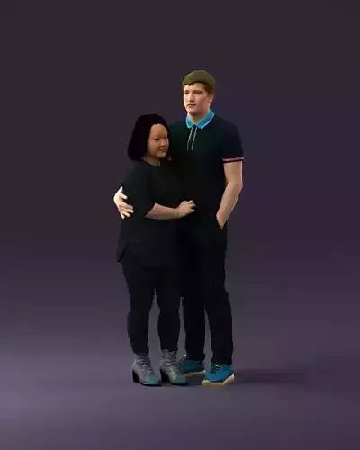 000985 Man in dark blue hug asian woman