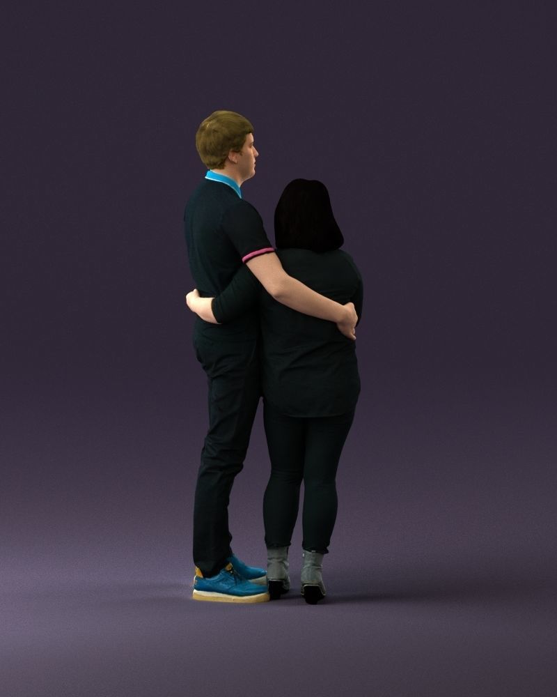 000985 Man in dark blue hug asian woman 3D model_5