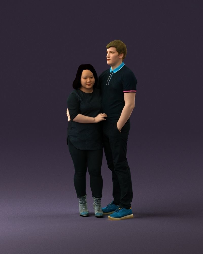 000985 Man in dark blue hug asian woman 3D model_10