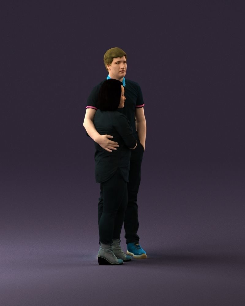 000985 Man in dark blue hug asian woman 3D model_3