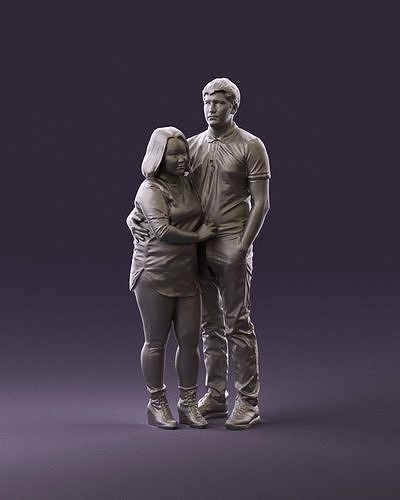 000985 Man in dark blue hug asian woman 3D Print Ready 3D print model
