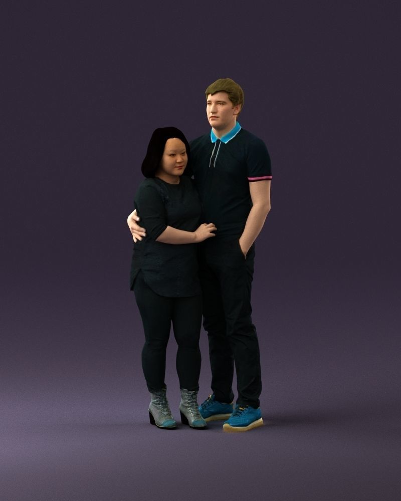 000985 Man in dark blue hug asian woman 3D Print Ready 3D print model_23