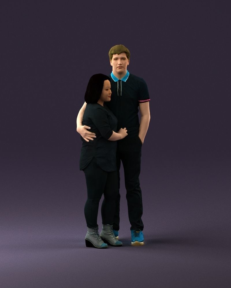 000985 Man in dark blue hug asian woman 3D Print Ready 3D print model_14