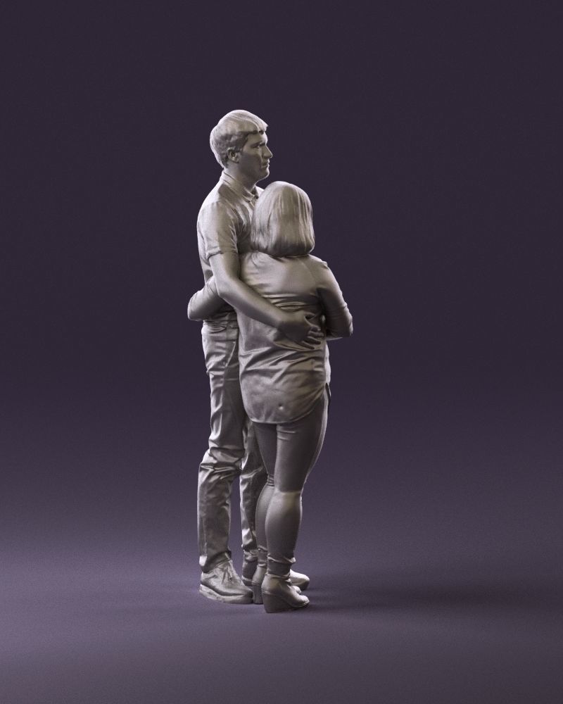 000985 Man in dark blue hug asian woman 3D Print Ready 3D print model_4