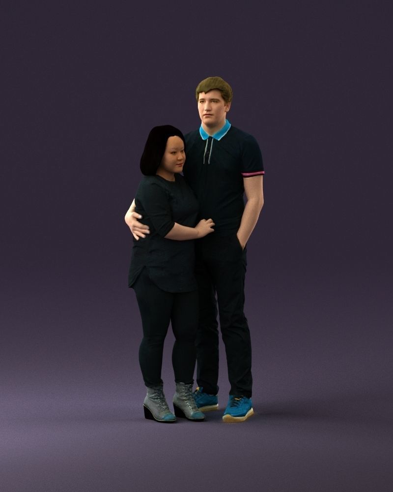 000985 Man in dark blue hug asian woman 3D Print Ready 3D print model_13